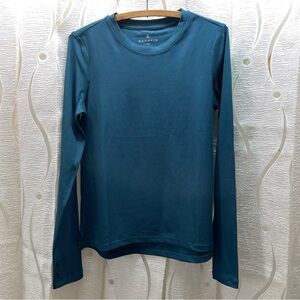 Danskin Ribbed Long‎ Sleeve Top Women Small Teal Thumbholes Athleisure